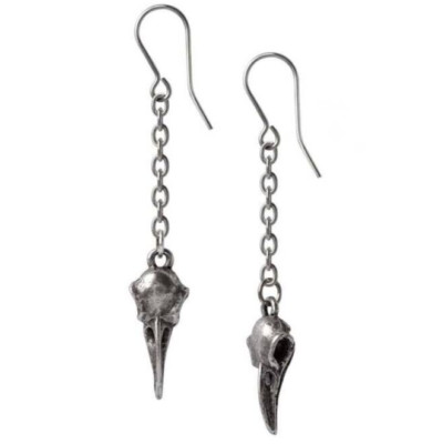 Rabenschadel Schlenker Earrings, Droppers, Raven Skulls, Gothic, Alchemy England
