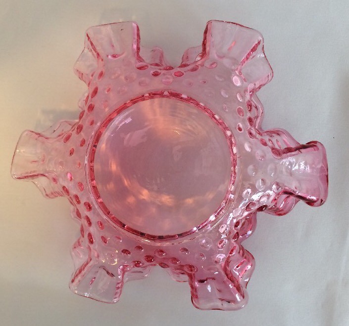 Antique Ruffled Pink With Dots Glass Bowl 6.25