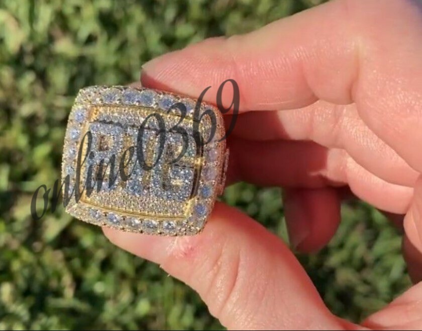 Pre-owned Online0369 Men's 3.5 Ct Natural Moissanite Custom Name Letter Fully Filled Ring 925 Silver In White