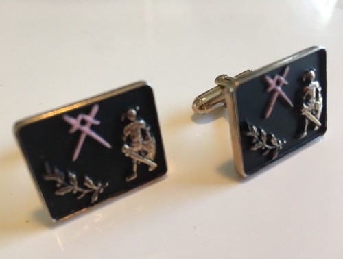 Vintage Set CUFFLINKS Gold & Black Retro MCM Knight & Arms