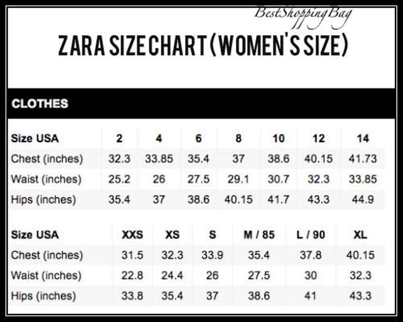 Таблица размеров zara для женщин