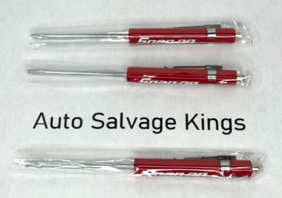 NEW Lot of 3 Snap-On Flat Tip Mini Pocket RED Screwdrivers w/Clip Magnetic 5.5''
