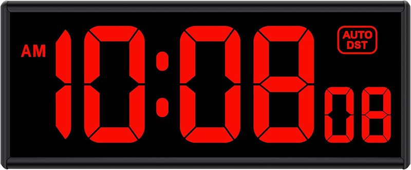 Digital Wall Clock With Seconds Electric Clock Plug Auto DST Dimmer LED 11.5
