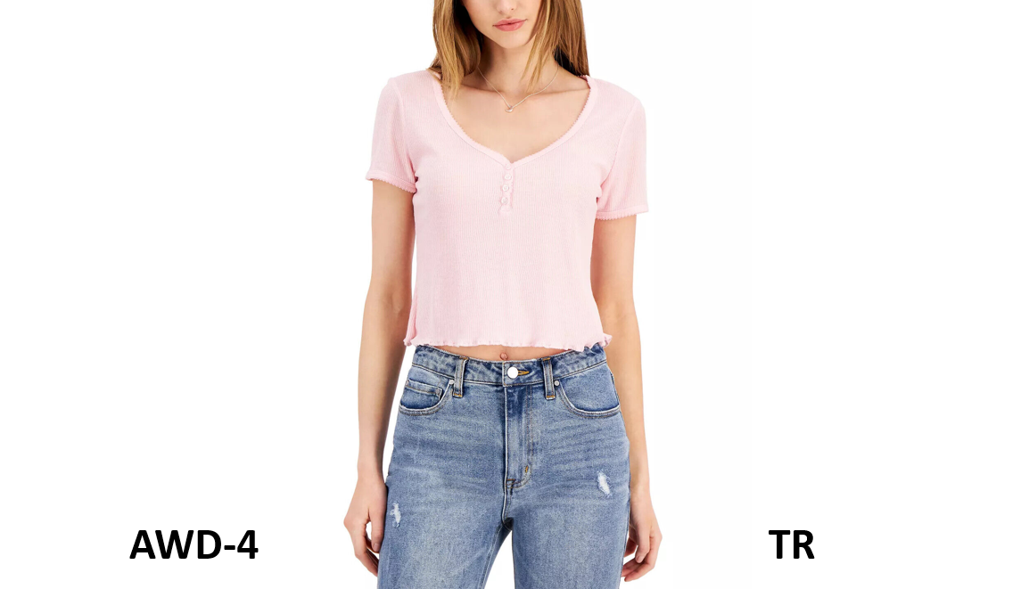 DEREK HEART Juniors' Almond Blossom Short Sleeve Henley T-Shirt Top, Pink, XL