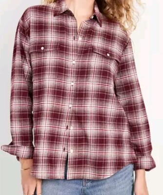NWT Women's Old Navy Loose Flannel Boyfriend Shirt Size M Tall 
