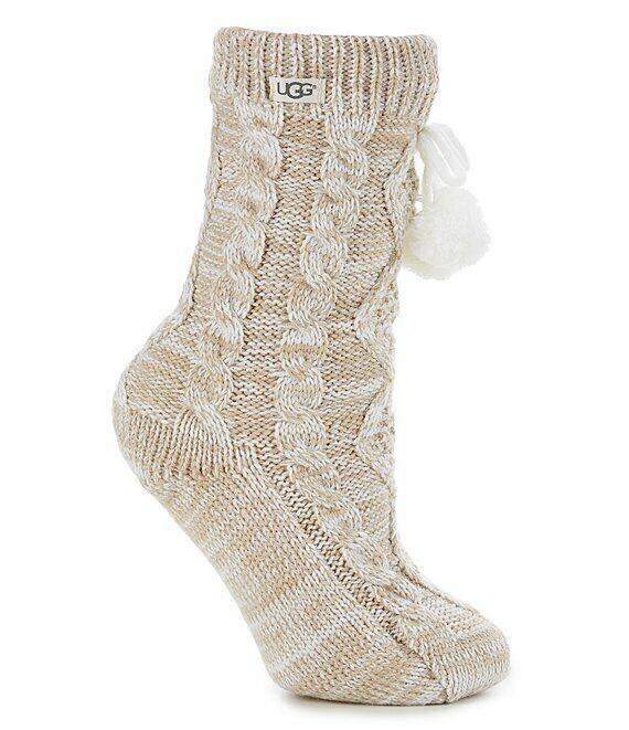 Authentic UGG Women Pom Pom Fleeced Lined Crew Sock Cream - New With Tags