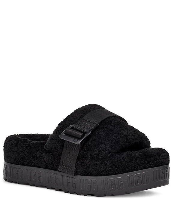 ★新品未使用★UGG FLUFFITA サイズ5 Ugg Fluffita Metal Buckle Real Fur Black Chunky Platform