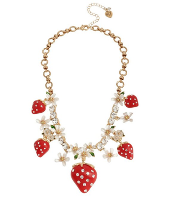 BETSEY JOHNSON FORBIDDEN FRUIT STRAWBERRY AND WHITE FLOWER STATEMENT NECKLACE