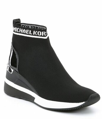 Michael KORS SKYLER Black CONTRAST White Logo WEDGE Sneakers US 9.5 LOVE SHOES