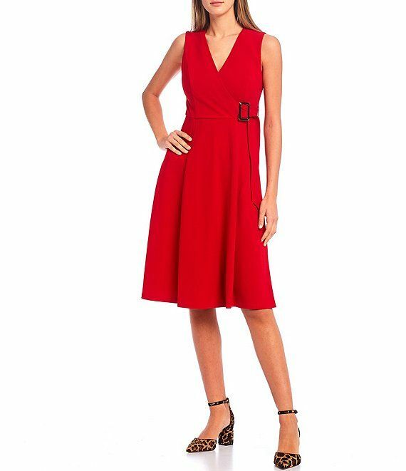 

Платье трапециевидной формы с V-образным вырезом и пряжкой по бокам Calvin Klein NWT RED Surplice, размер 2, Красный