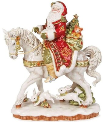 Fitz & Floyd Damask Holiday Santa on Horse Extra-Large Figurine