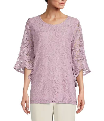 Caroline Rose Julia Floral Lace Tunic Top Iced Orchid Size Extra Large NWT $288