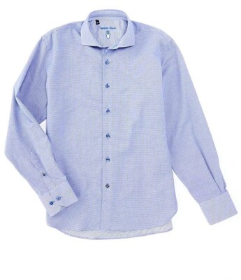 Luchiano Visconti Blue and White Jacquard Long Sleeve Woven Shirt Size M