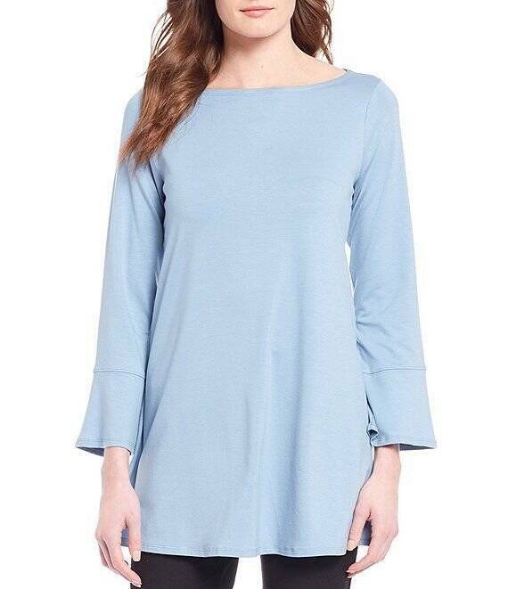 EILEEN FISHER Туника трапециевидного силуэта с длинными рукавами Haze Blue Stretch Tencel Lyocell S 6/8