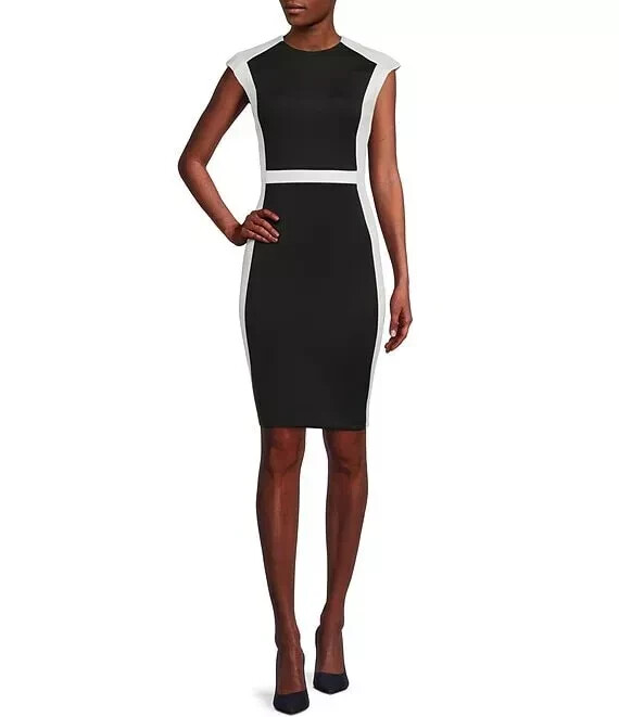 Новое изысканное платье-футляр Calvin Klein в ЧЕРНО-БЕЛЫЙ цвет, размер 10