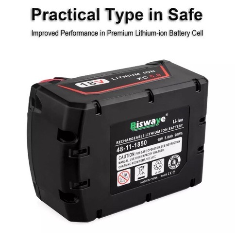 2 Pack 18V 5.0Ah Li-ion Rechargeable Battery for Milwaukee M18 M18B 48-11-1850