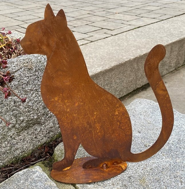 Rostalgie Gartenfigur „Katze Karli“ – Aus Metall Mit Rostpatina, 24 Cm Hoch, Für Rustikale Deko
