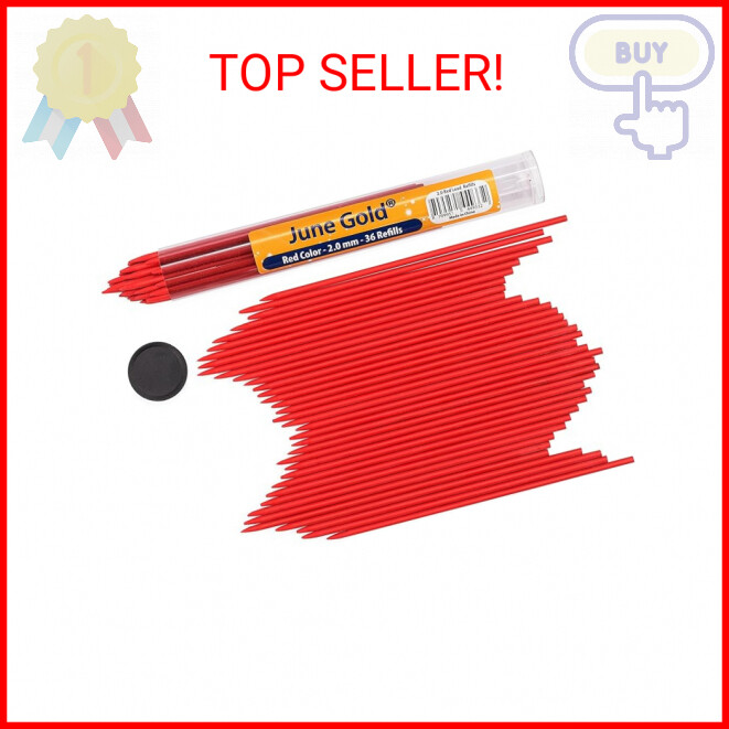 June Gold 36 Red Colored 2.0 mm Lead Refills, Bold Thickness for Heavy Use, Brea