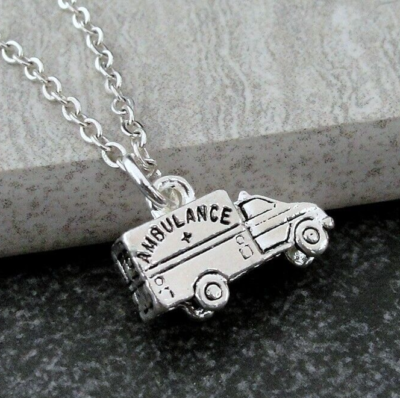 Silver Ambulance Necklace - EMT Necklace - Doctor Nurse Charm - Hospital Charm