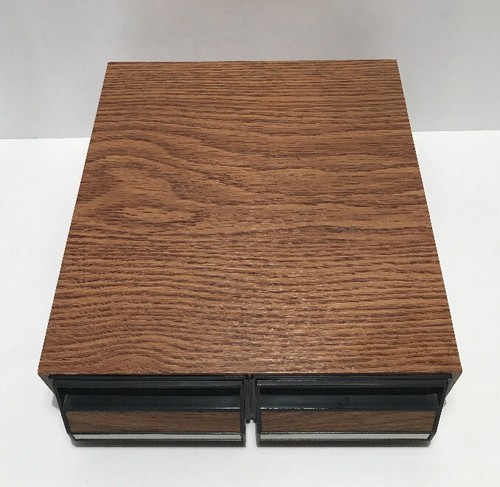 Vintage Wood Grain 2 Drawer Audio Cassette Tape Storage Case Holds 24 Tapes