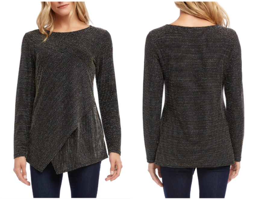   Асимметричная блузка с длинным рукавом в черную металлическую полоску от KAREN KANE, S = 4/6