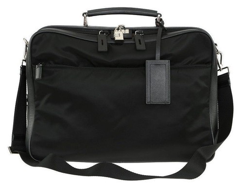 Prada Briefcase Business Bag Nylon Triangle Logo With Key