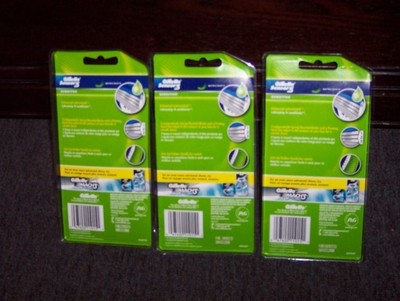 3 NEW PKGS GILLETTE SENSOR 3 SENSITIVE DISPOSABLE RAZORS WITH BONUS MACH 3 RAZOR