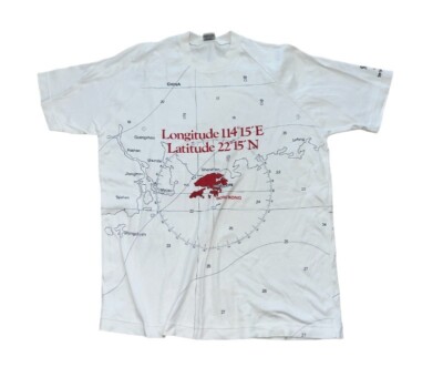 VTG Dim Sum Hong Kong Map Coordinates AOP Single Stitch Shirt Size Large