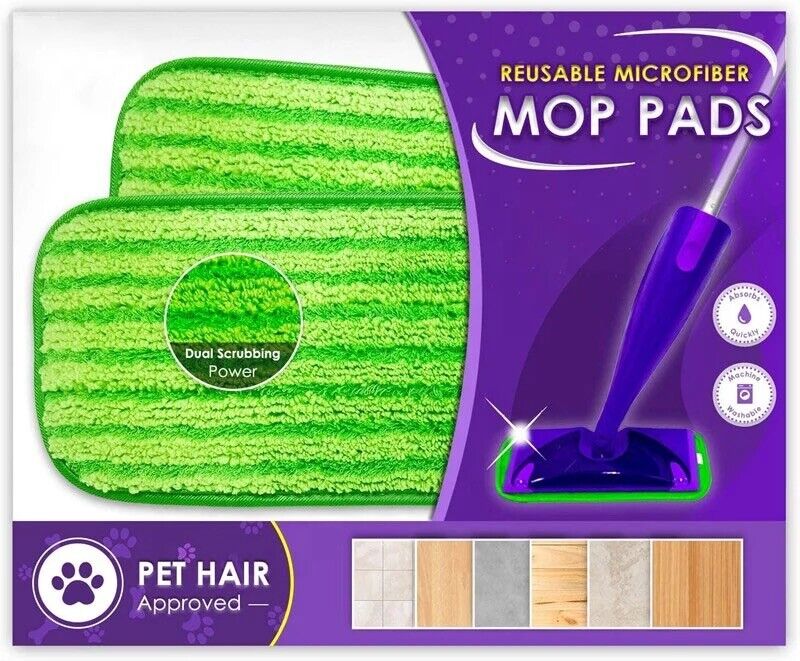 2 Pack Eco Friendly Reusable and Washable Mop Pads! Compatible With Swiffer