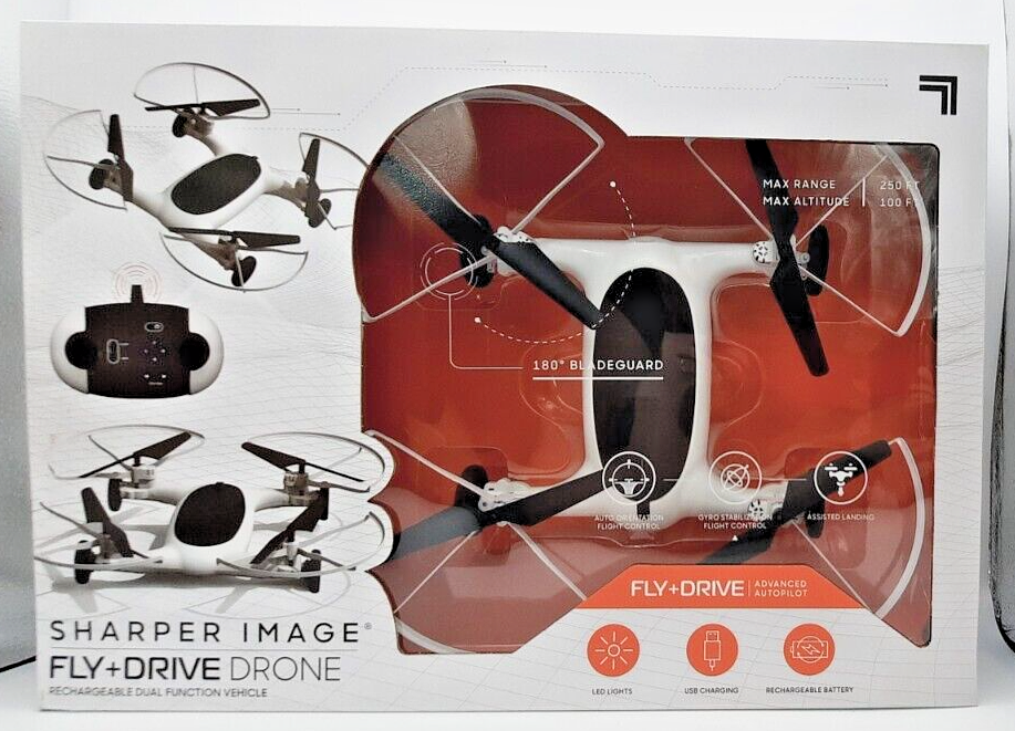 Sharper Image Fly +Drive 7'' Drone. Rechargeable Dual Function Vehicle 2.4GHZ