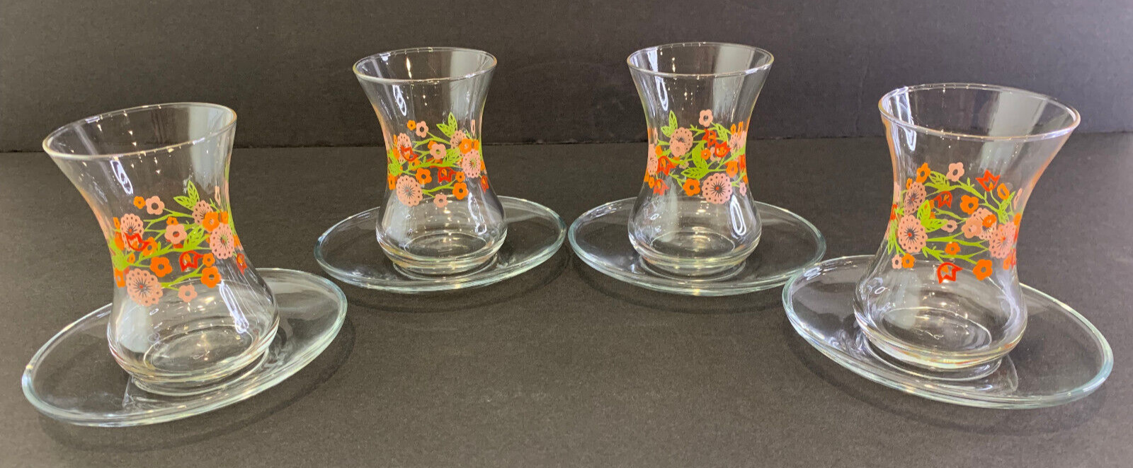 Glass Floral Cups Saucers