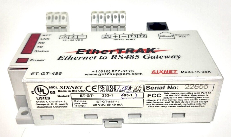 Ethertrak Ethernet To Rs485 Gateway Et-gt-485 Sixnet Module