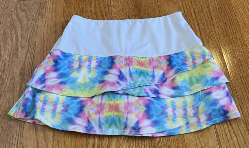 Lucky in Love Girls SMALL 7-8 Athletic Tennis Skirt Skort Layer ruffle tie dye