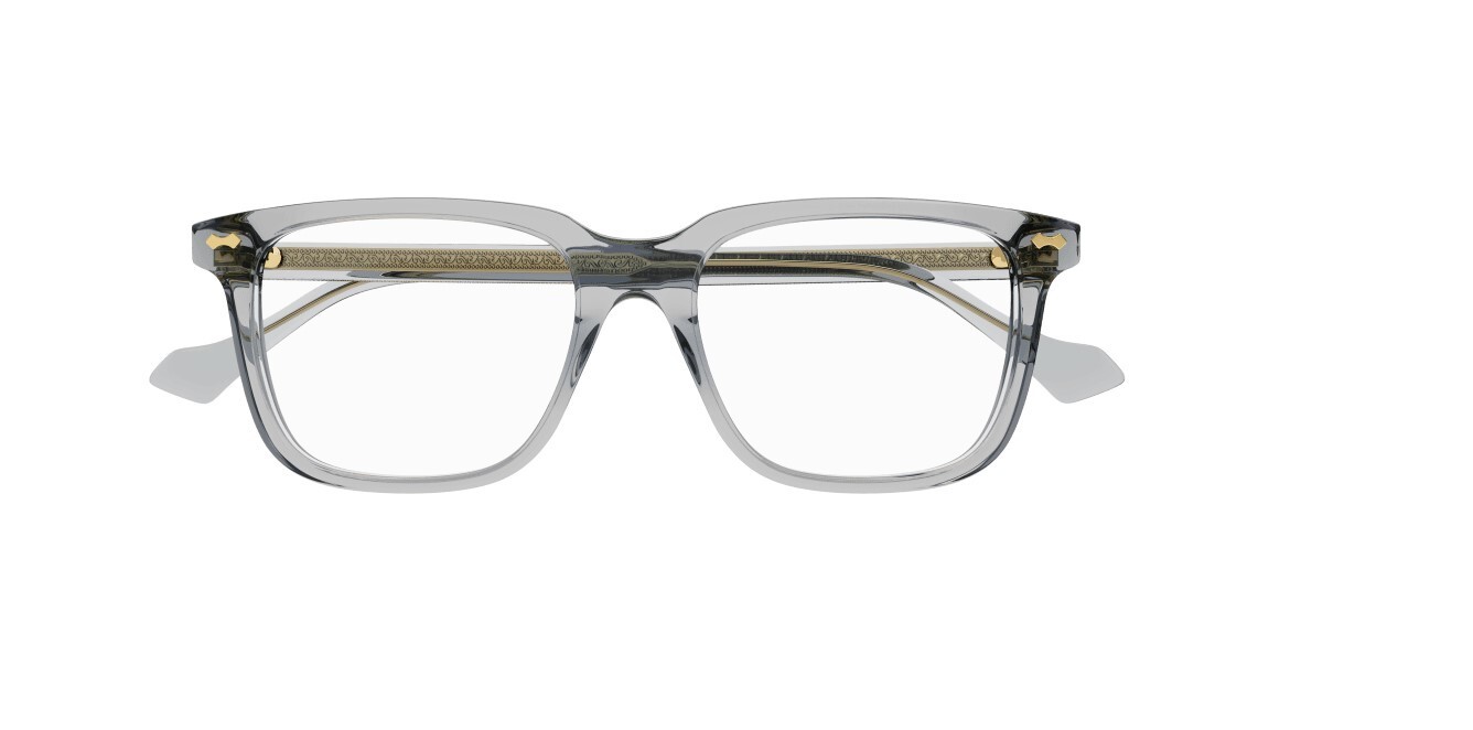 Pre-owned Gucci Gg0737o 016 Transparent Grey Oversized Rectangular Men's Eyeglasses In Clear