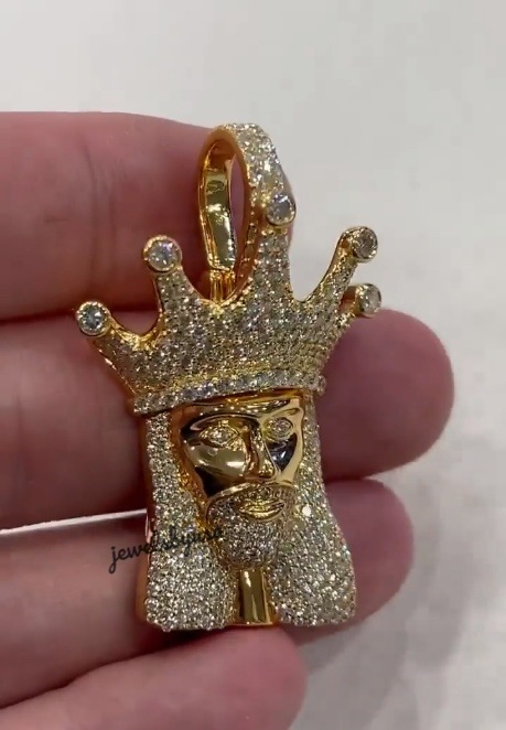 Pre-owned Nsg Men's Natural Diamonds Jesus Face Pendant 925 Silver Yellow Gold Rhodium Finish