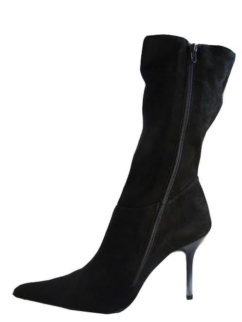 Pre-owned Camina Women's Italian Mid Calf Boots 385 Black Suede