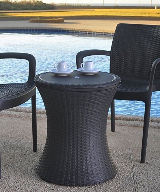 Outdoor Table Bar Cooler Convertible Deck Patio Weather Resistant Rattan 7.5-Gal