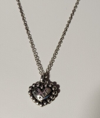 Brighton BE MINE - LOVE Silver Small Peened-edge Heart Pendant Necklace, NWOT