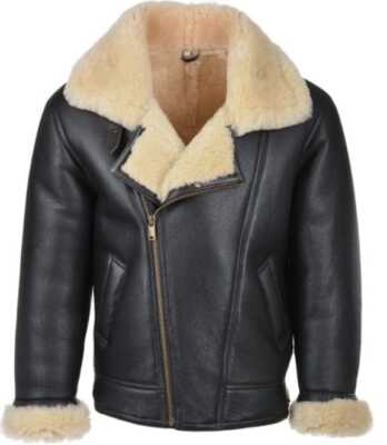 B4 RAF Aviator Men's Sheepskin Real Shearling Leather Flight Bomber Jacket