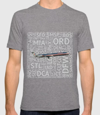 American Airlines MD-80 with Airport Codes - T-Shirt (X-Large)