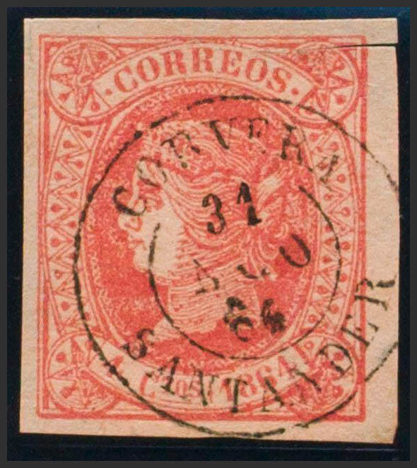 Cantabrie. PhilatÃ©Lie. UsagÃ© 64. 1864. 4 Quarts Rouge. Timbre Corvera / San