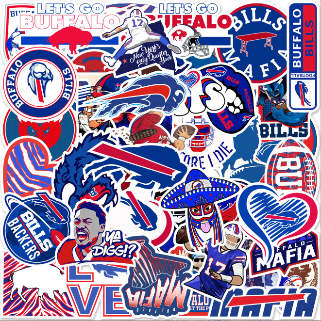 50Pcs Stickers Buffalo Bills NFL Sport Luggage Skateboard Phone Laptop Car Vinyl