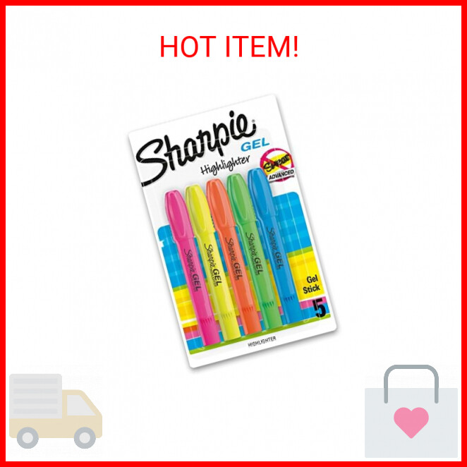 SHARPIE Gel Highlighters, Bullet Tip, Assorted Colors, 5 Cou