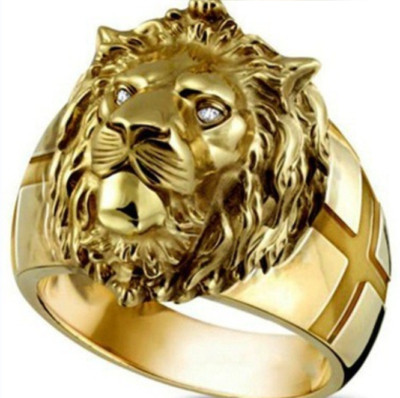Jewelry Gold Lion Head fashion ring new overbearing punk