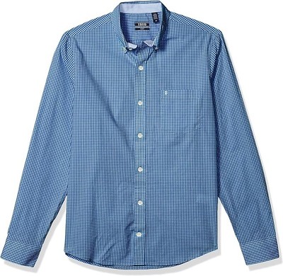 Мужская рубашка в клетку из стрейчевой ткани IZOD Mens Fit на пуговицах с длинным рукавом, маленькая
