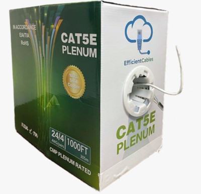Cat5e Plenum Bare Copper 1000ft Bulk Cable, UTP 4Pairs, Blue, White