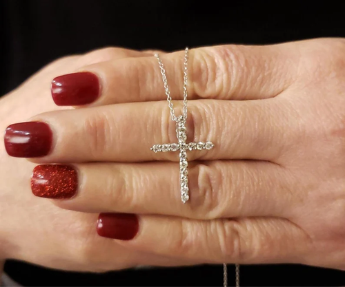 14Kt Gold 0.78 Ct Lab Grown Diamond Cross Pendant Necklace