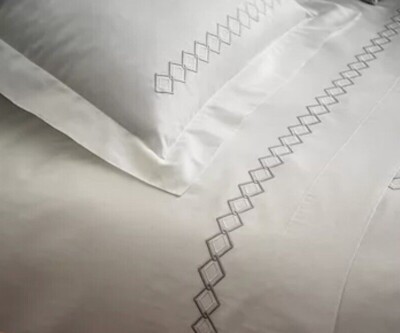 $550 New Frette 2 pc Set Losanga Embroidery Shams White Grey Cliff Sham Euro
