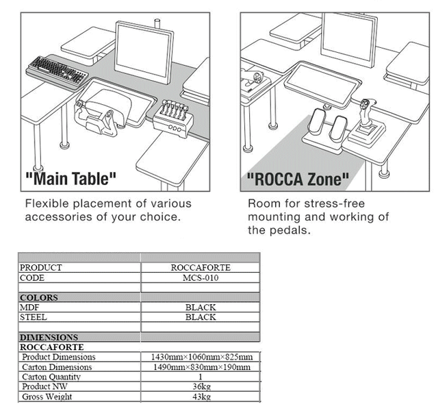 Roccaforte Gaming Desk Table Racing Flying Simulator Adjustable