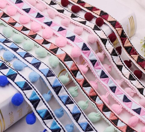 5 Yards Jacquard Webbing Pom Pom Ball Lace Trim Curtains Clothes